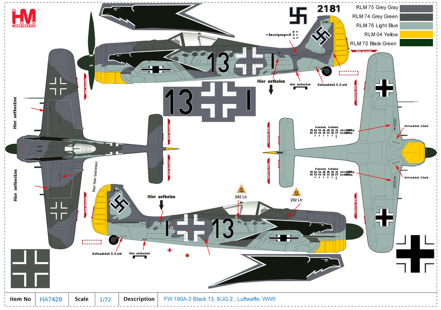 1/48 Fw-190A-3 Black 13 8/JG.2 Luftwaffe WWII