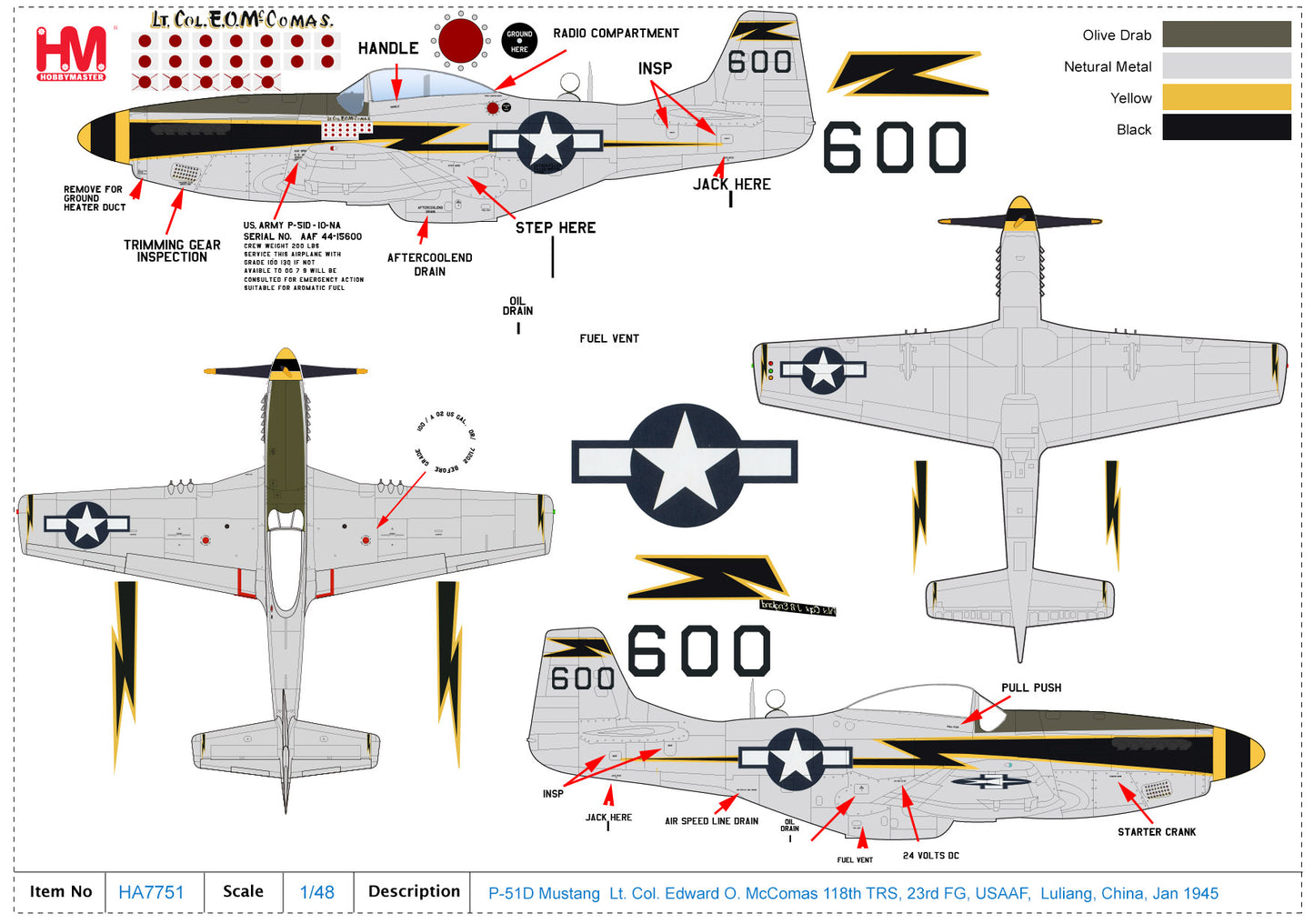 1/48 P-51D Mustang Lt. Col. Edward O. McComas 118th TRS 23rd FG USAAF Luliang China Jan 1945