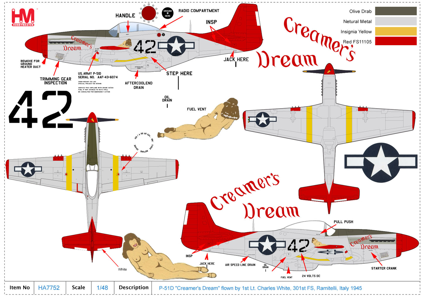 1/48 P-51D "Creamer's Dream" flown by 1st Lt. Charles White 301st FS Ramitelli Italy 1945