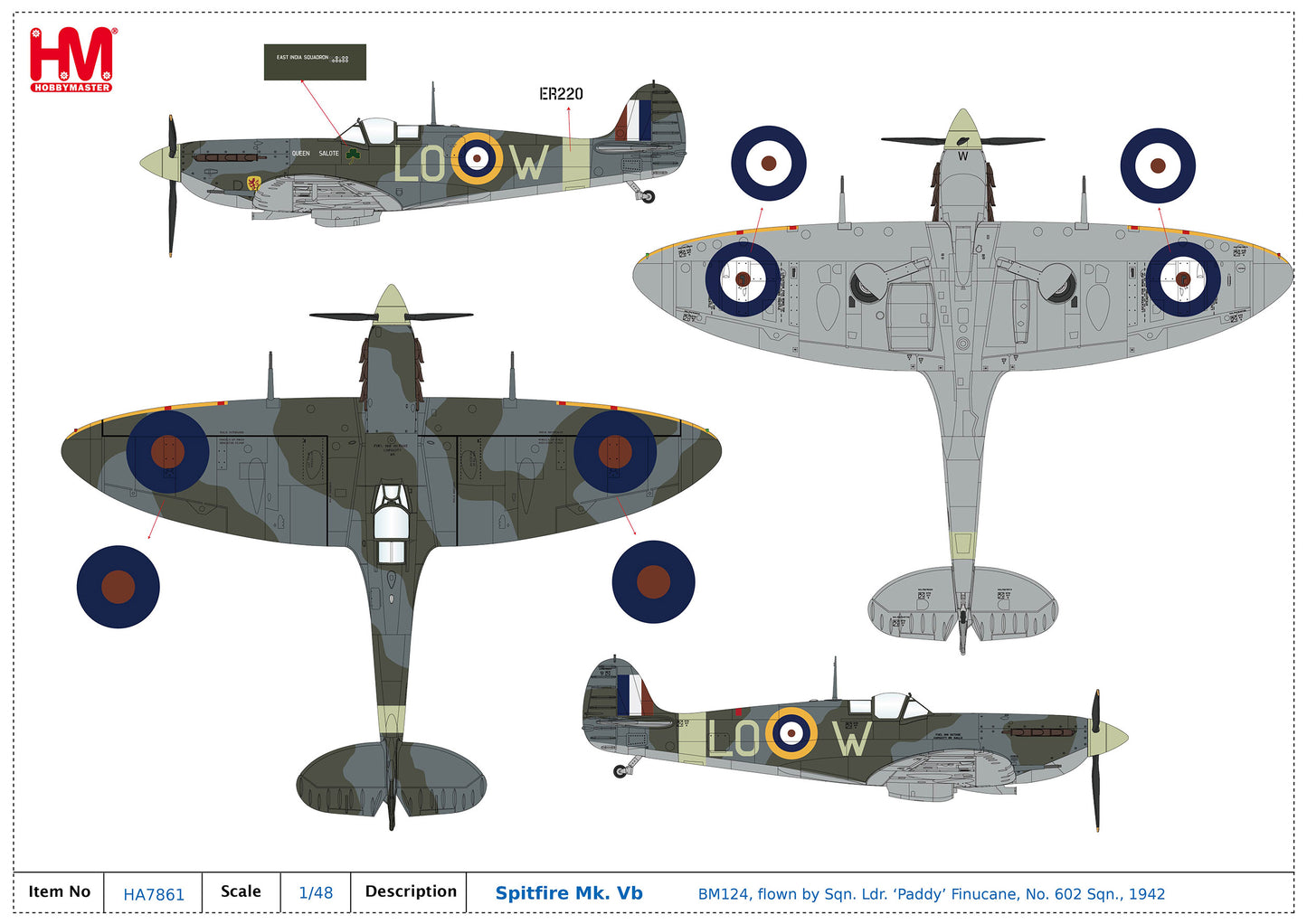 1/48 Spitfire Mk. Vb BM124 flown by Sqn. Ldr. 'Paddy' Finucane No. 602 Sqn. 1942