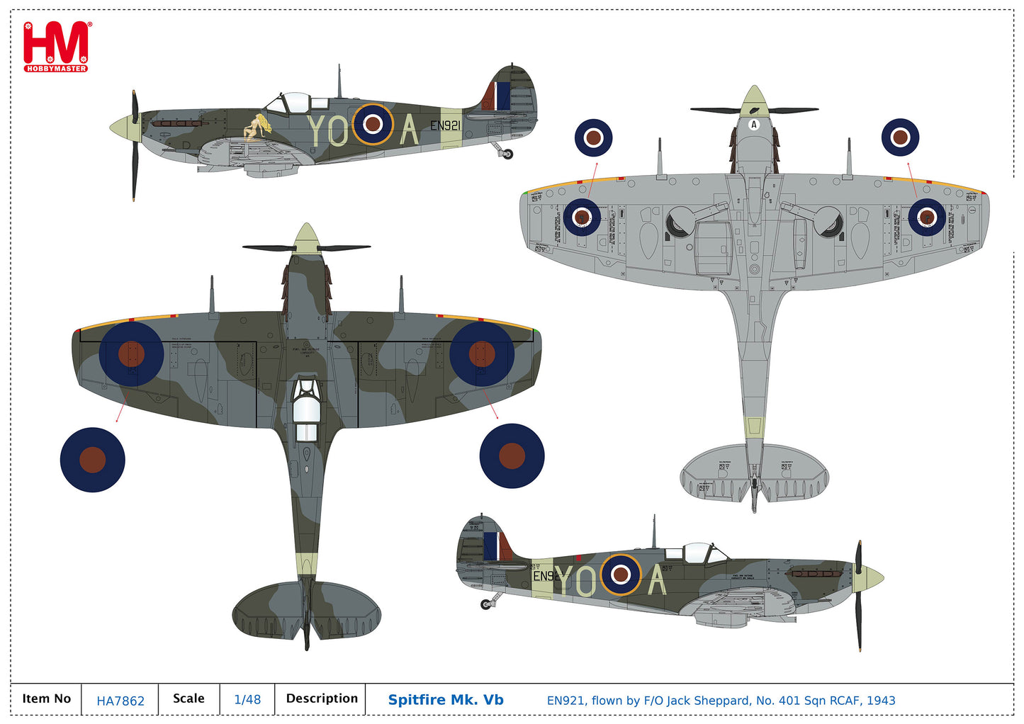1/48 Spitfire Mk. Vb EN921 flown by F/O Jack Sheppard No. 401 Sqn. (RCAF) 1943