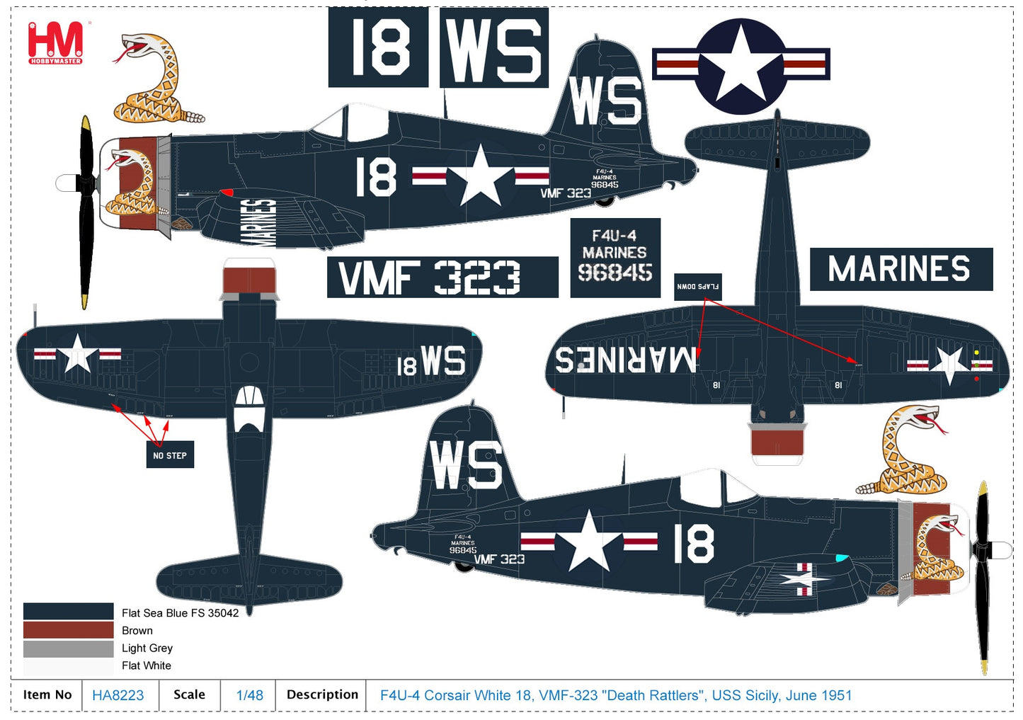 1/48 F4U-4 Corsair White 18 VMF-323 "Death Rattlers" USS Sicily June 1951 (with 8 HVAR Rockets)