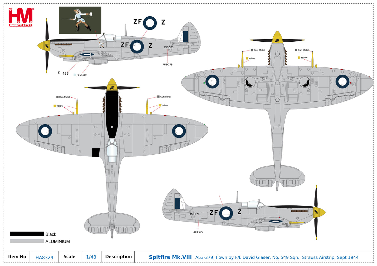 1/48 Spitfire Mk. VIII A53-379 flown by F/L David Glaser No. 549 Sqn. Strauss Airstrip Sept 1944