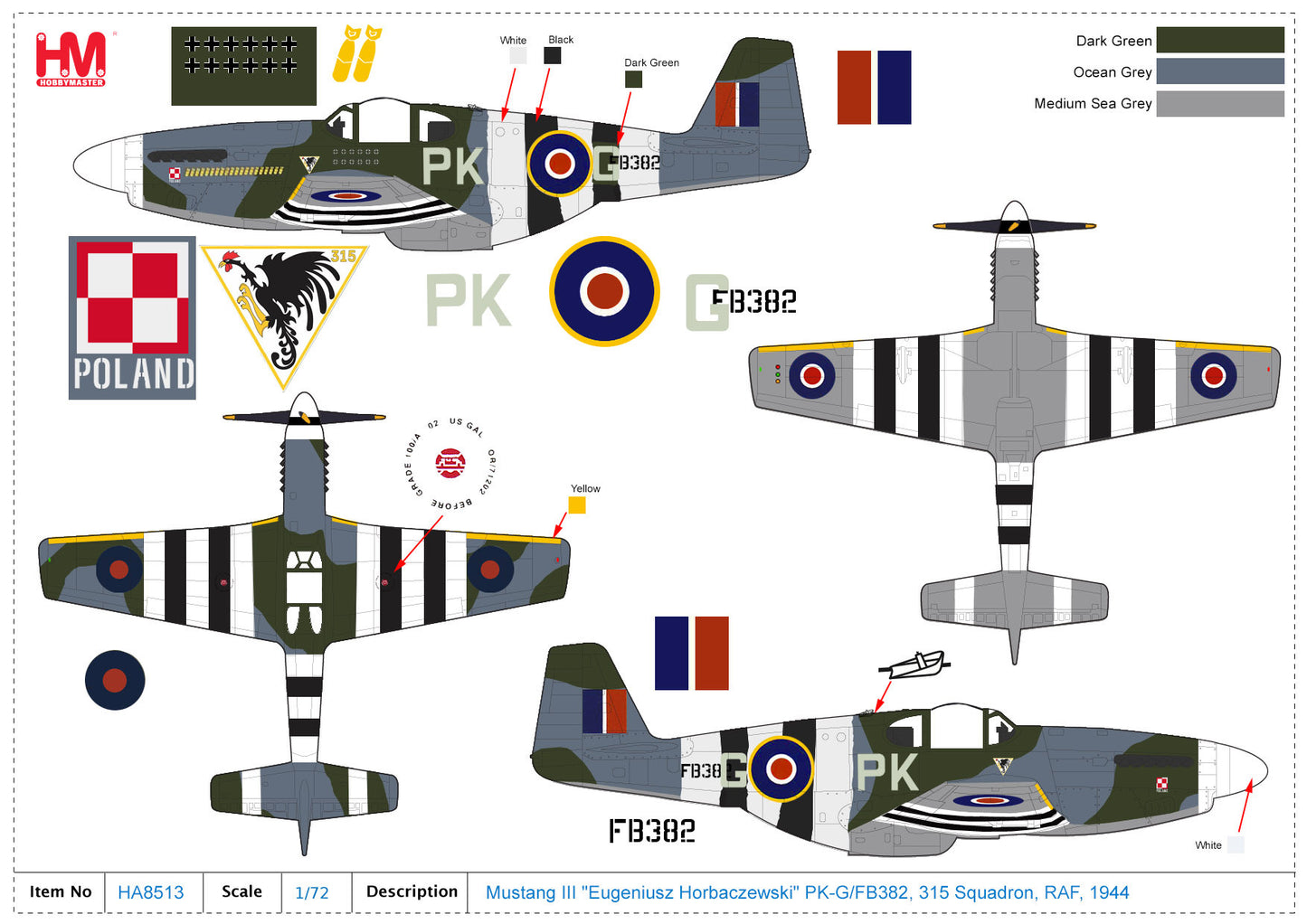 1/48 P-51B Mustang III "Eugeniusz Horbaczewski" PK-G/FB382 315 Squadron RAF 1944