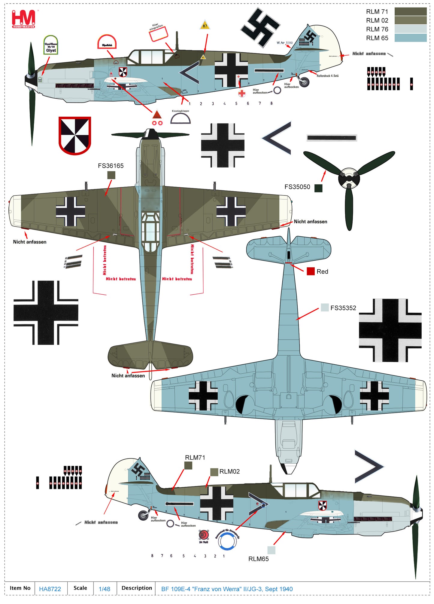 1/48 Bf-109E-4 "Franz von Werra" II/JG-3 Sept 1940