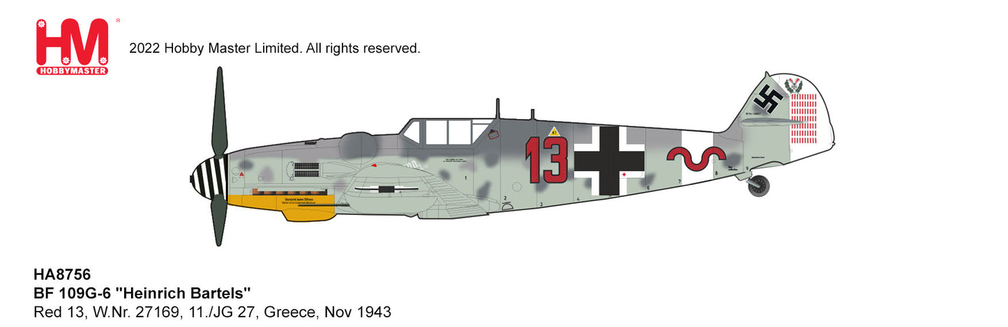 1/48 Bf-109G6 Heinrich Bartels Red 13 W.Nr. 27169 11./JG 27 Greece Nov 1943