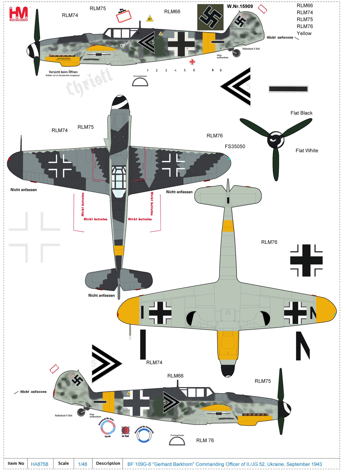 1/48 Bf-109G-6 "Gerhard Barkhorn" Commanding Officer of II./JG 52 Ukraine September 1943