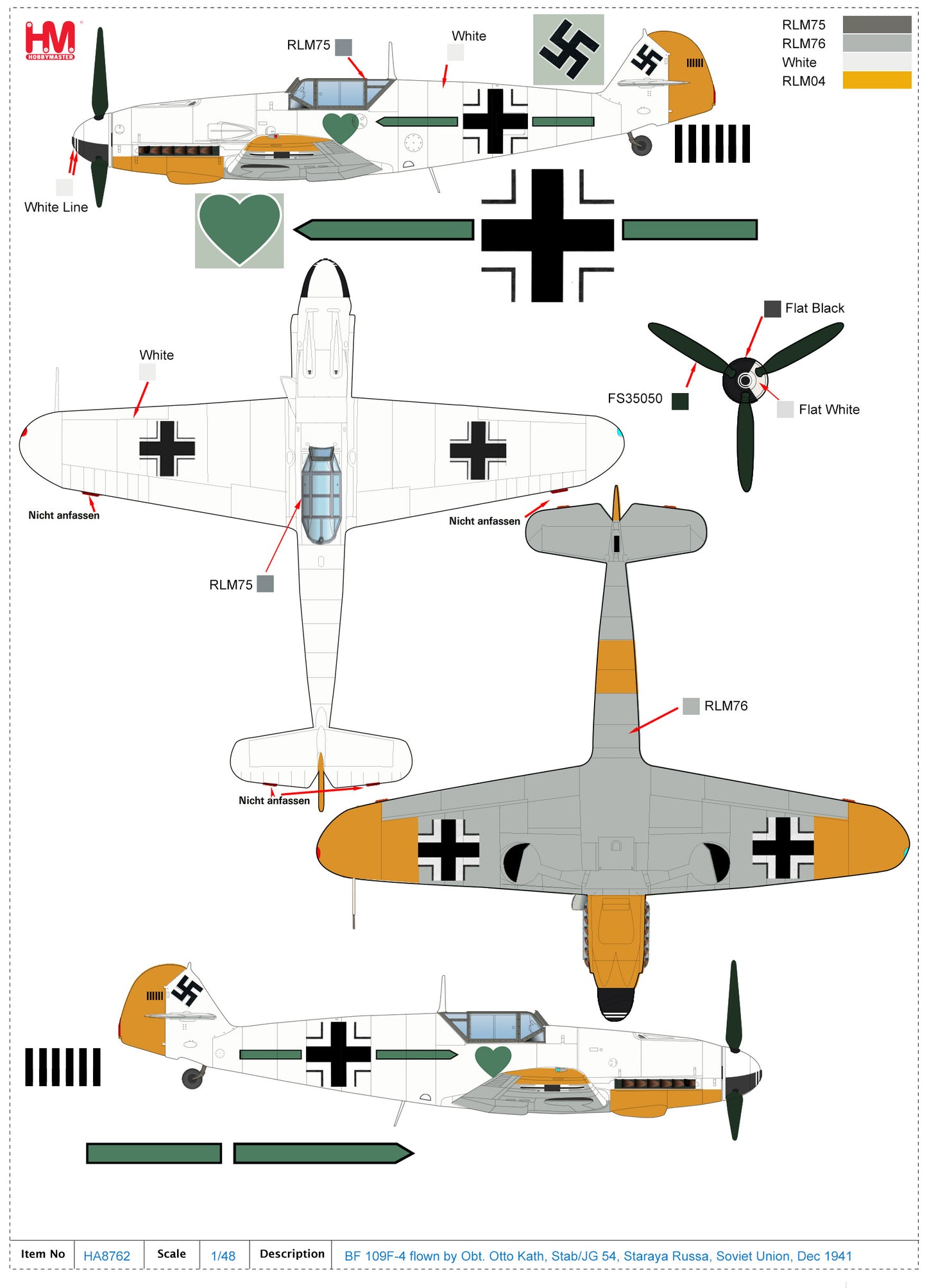 1/48 Bf-109F-4 flown by Obt. Otto Kath Stab/JG 54 Staraya Russa Soviet Union Dec 1941