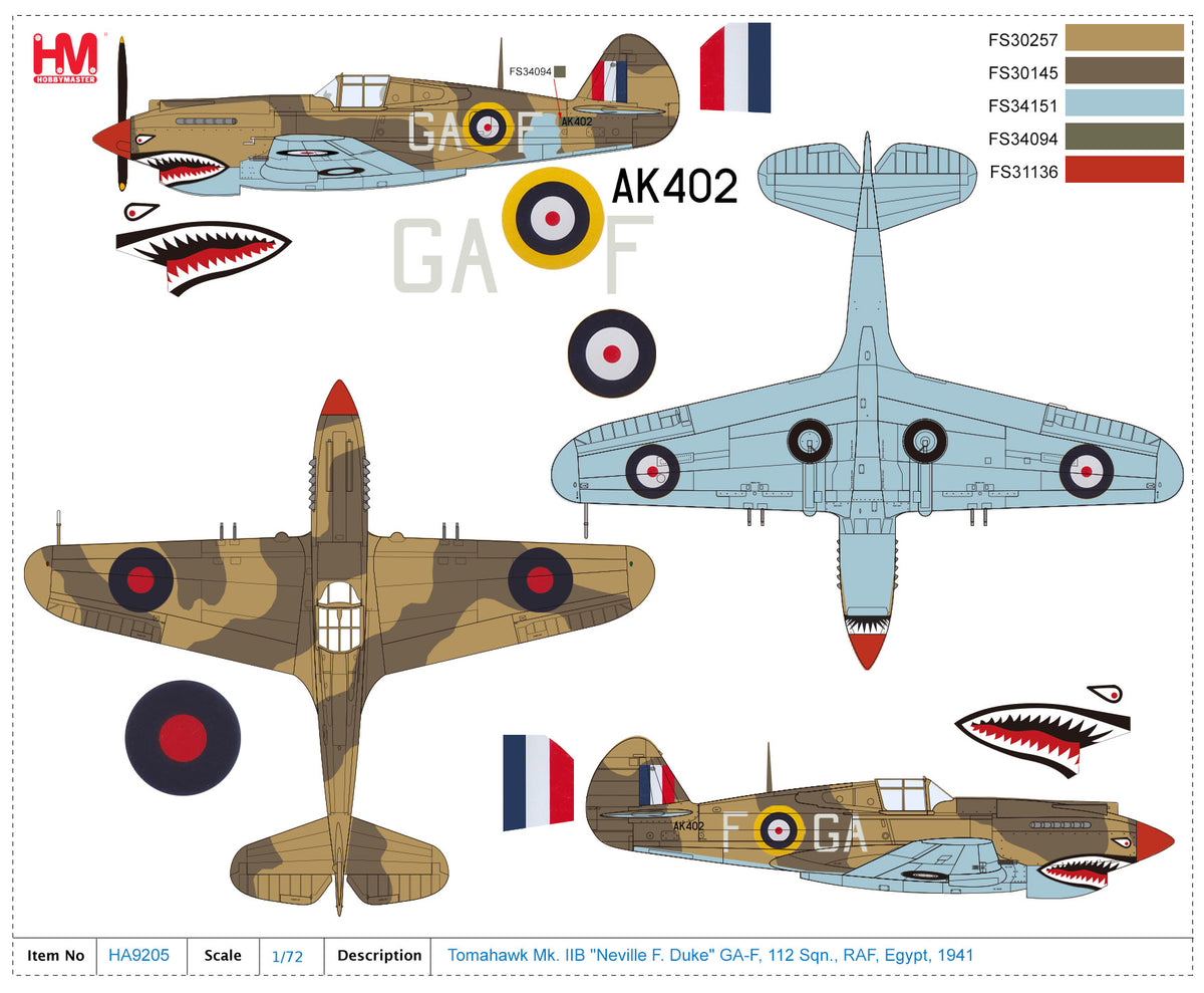 1/48 P-40B/C Tomahawk Mk. IIB "Neville F. Duke" GA-F 112 Sqn. RAF Egypt 1941