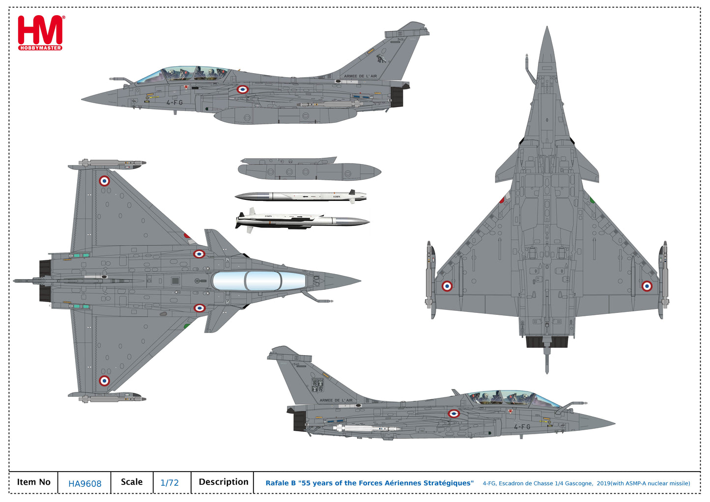 1/72 Rafale B "55 Years of the Forces Aériennes Stratégiques" 4-FG Escadron de Chasse 1/4 Gascogne 2019 (with ASMP-A Nuclear Missile)