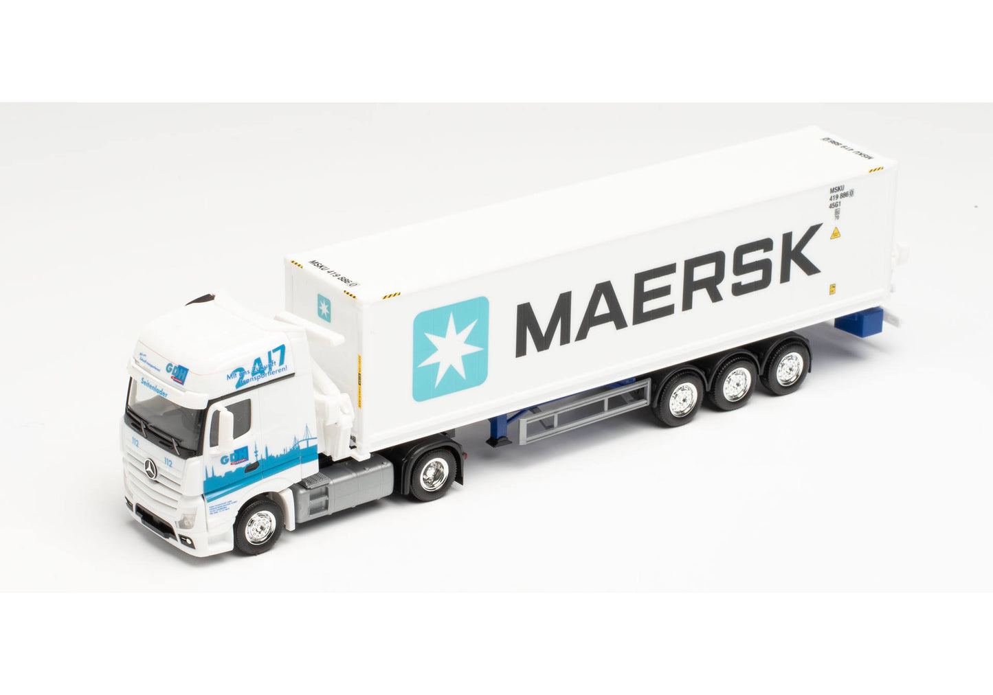 1/87 Mercedes-Benz Actros Gigaspace Hammar Container Sideloader Trailer "GDH / Maersk"