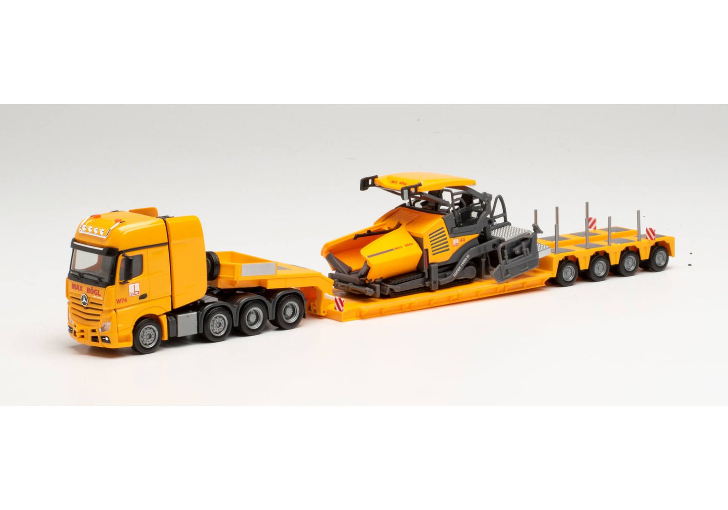 1/87 Mercedes-Benz Actros SLT Low Loader Semitrailer with Vögele 1900-3i Ceiling Paver "Max Bögl"