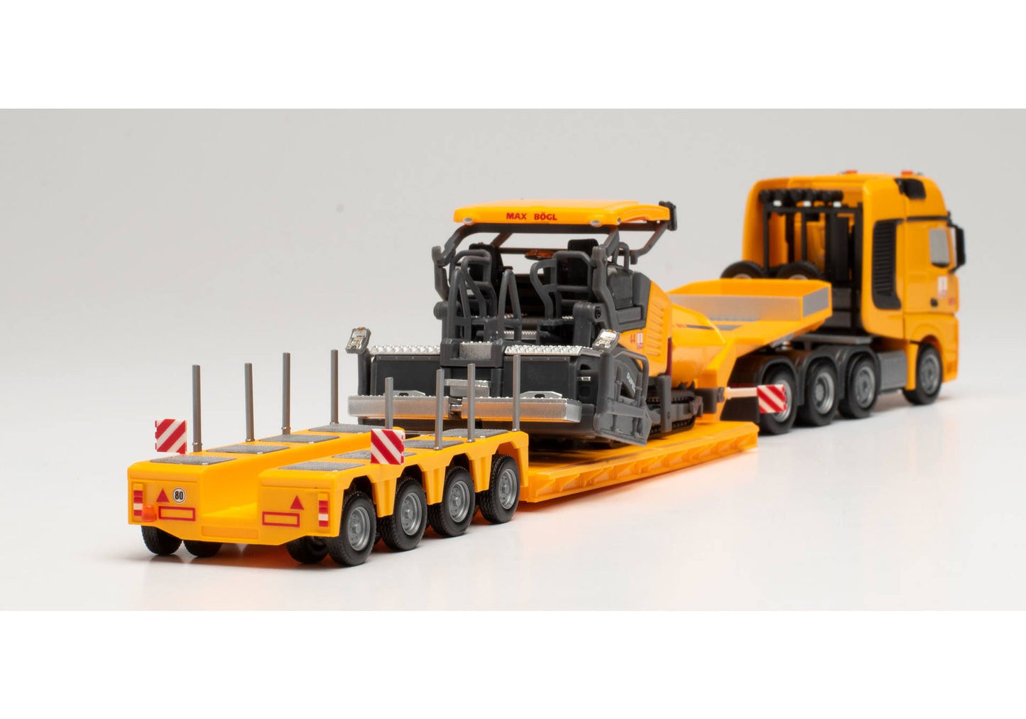 1/87 Mercedes-Benz Actros SLT Low Loader Semitrailer with Vögele 1900-3i Ceiling Paver "Max Bögl"