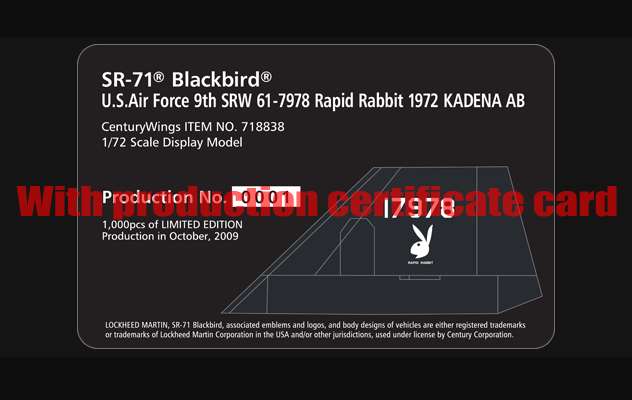 1/72 SR71 BLACKBIRD 617978 RAPID RABBIT 1972