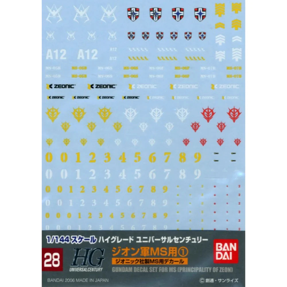 GUNDAM DECAL 28 HGUC MULTIUSE - ZEON MS 1