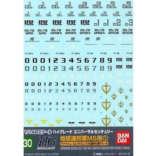 GUNDAM DECAL 30 HGUC MULTIUSE - EARTH FEDERATION 1