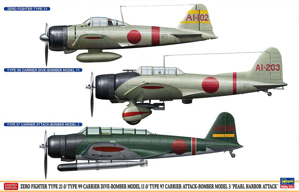 1/48 ZERO FIGHTER TYPE 21 & TYPE 99 CARRIER DIVE-BOMBER MODEL 11 & TYPE 97 CARRIER ATTACK-BOMBER MO
