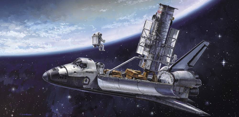 1/200 HUBBLE SPACE TELESCOPE and SPACE SHUTTLE ORBITER w/ASTRONAUTSBonus an emblem is included.