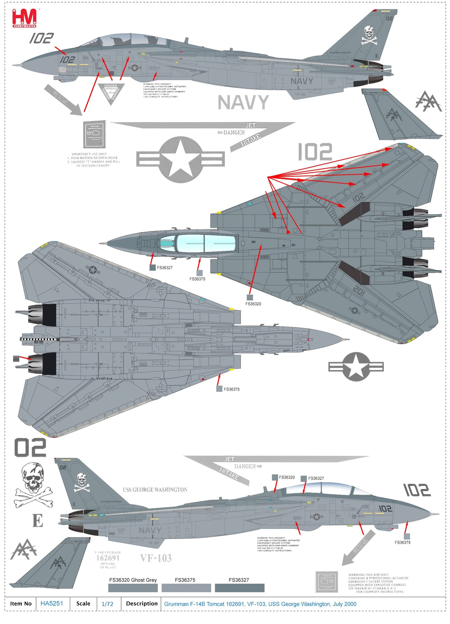 1/72 F-14B Tomcat 162691 VF-103 USS George Washington July 2000