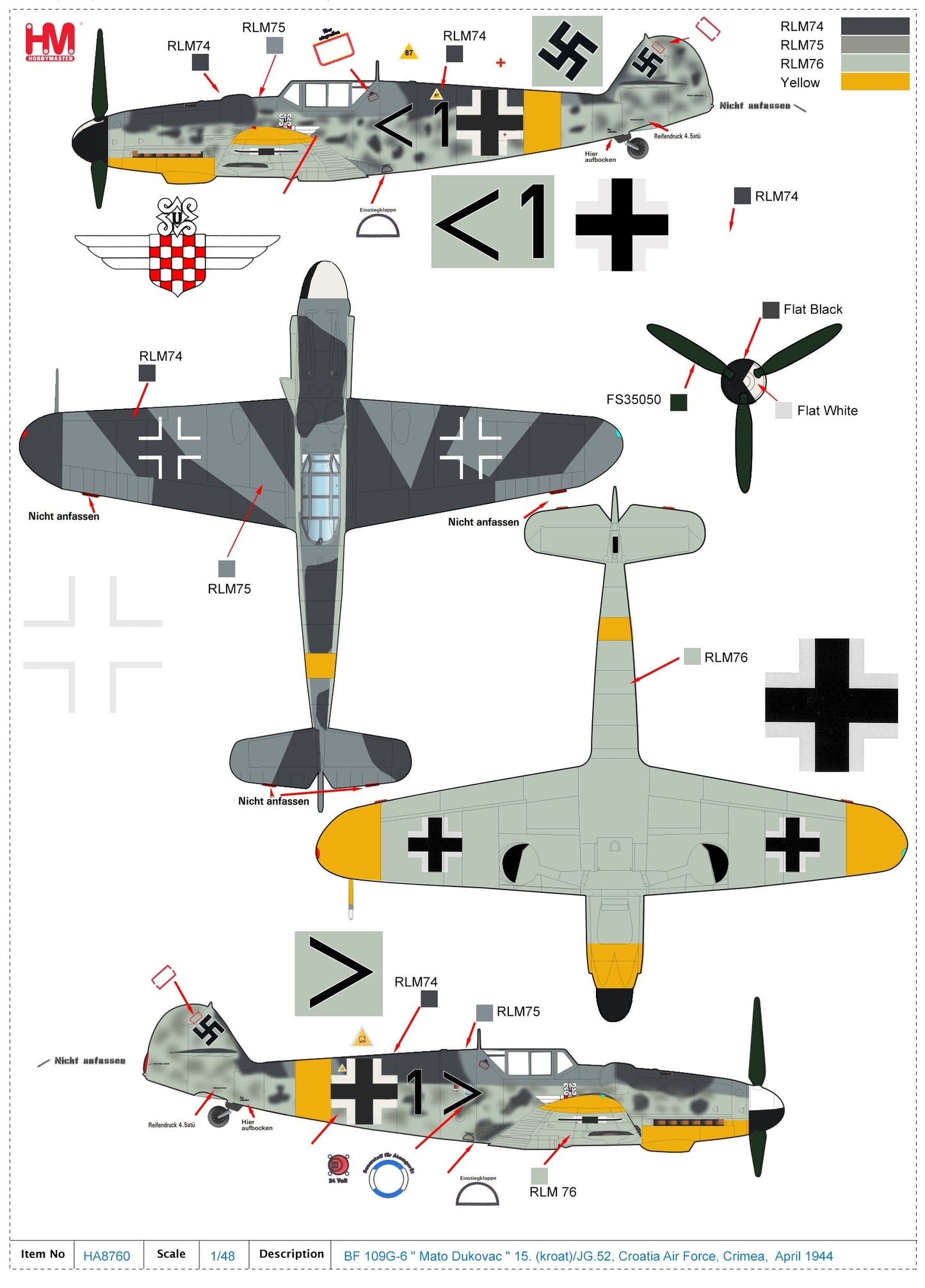 1/48 Bf-109G-6 "Mato Dukovac" 15. (Kroat)/JG.52 Croatia Air Force Crimea April 1944