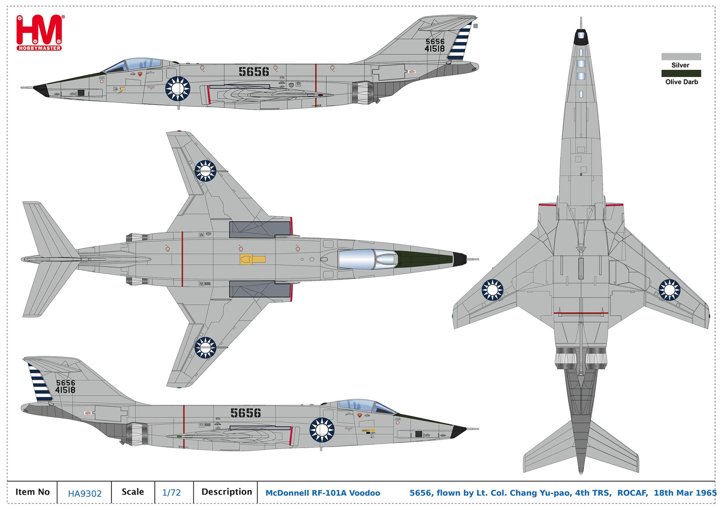 1/72 RF-101A Voodoo 5656 flown by Lt. Col. Chang Yu-pao 4th TRS ROCAF 18th Mar 1965
