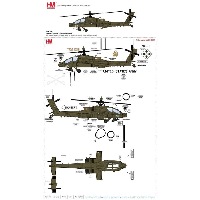 1/72 AH-64D Apache Tyrone Biggums 4th Combat Aviation Brigade US Army Jun18-Mar19 Atlantic Resolve