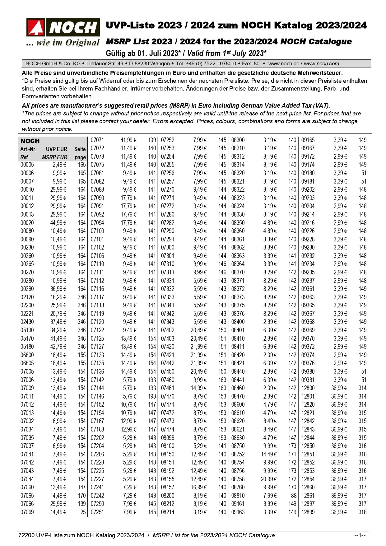 MSRP List for NOCH Catalogue 2023/2024