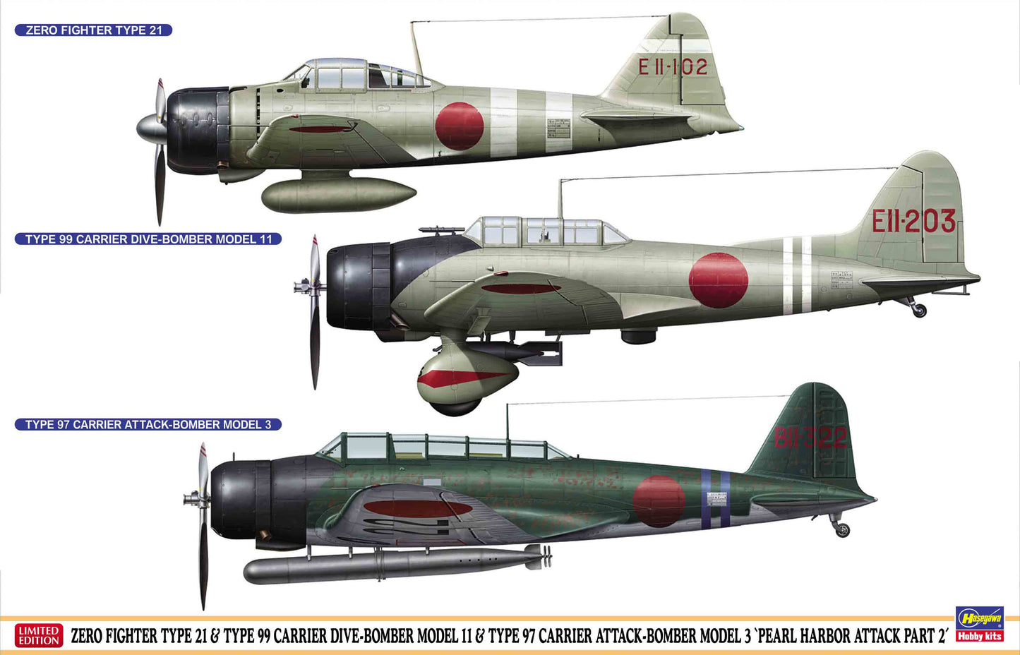 1/48  ZERO FIGHTER TYPE 21 and TYPE 99 CARRIER DIVE-BOMBER MODEL 11 and TYPE 97 CARRIER ATTACK-BOMBE