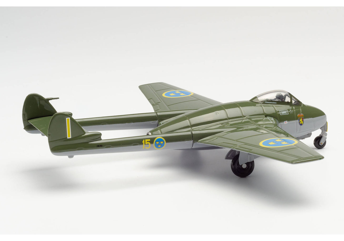 1/72 Royal Swedish Air Force De Havilland Vampire J 28B (FB.50) F 15 (Hälsinge Air Force Wing) Söderhamn Air Base 28219 / Yellow I