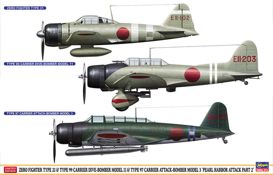 1/48 ZERO FIGHTER TYPE 21 & TYPE 99 CARRIER DIVE-BOMBER MODEL 11 & TYPE 97 CARRIER ATTACK-BOMBER MODEL 3 PEARL HARBOR ATTACK PART 2 3Kits [LIMITED EDITION]