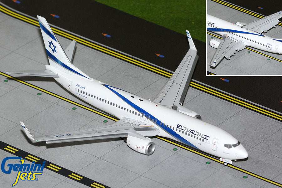 1/200 El Al Israel Airlines B737-800W 4X-EKK Flaps Down Upgraded Stand