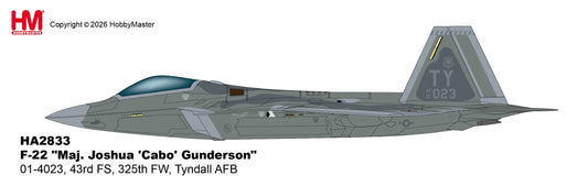 1/72 F-22 "Maj. Joshua 'Cabo' Gunderson" 01-4023 43rd FS 325th FW Tyndall AFB (with Pilot's Signature Card)