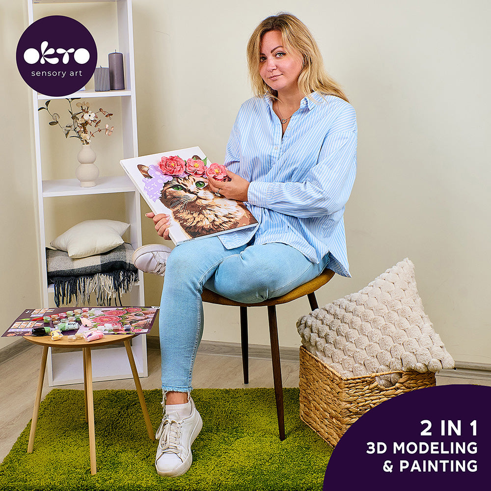 3D Modeling+Painting Kit 30x40cm - A Cat in a Flower Crown