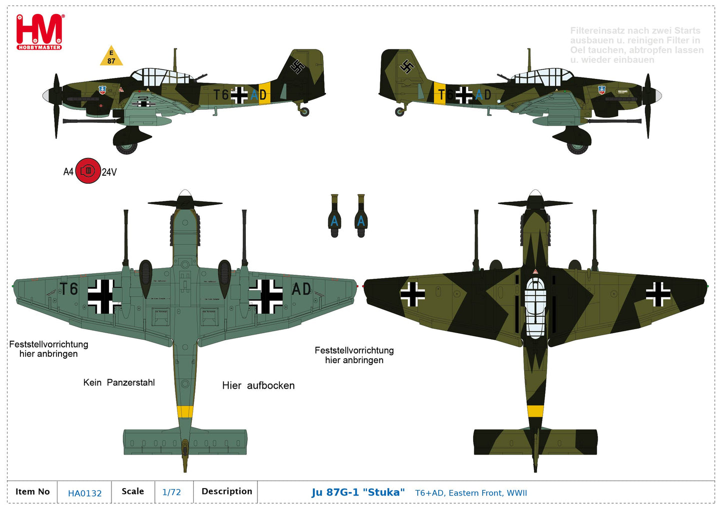 1/72 Junkers Ju87G-1 "Stuka" Luftwaffe T6+AD Eastern Front WWII