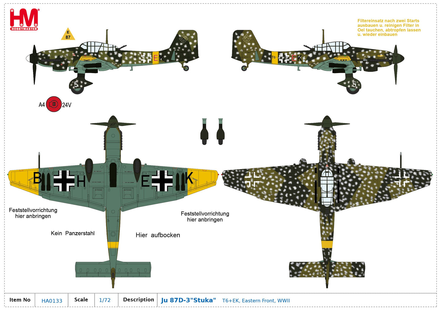 1/72 Junkers Ju87D-3 "Stuka" Luftwaffe T6+EK Eastern Front WWII