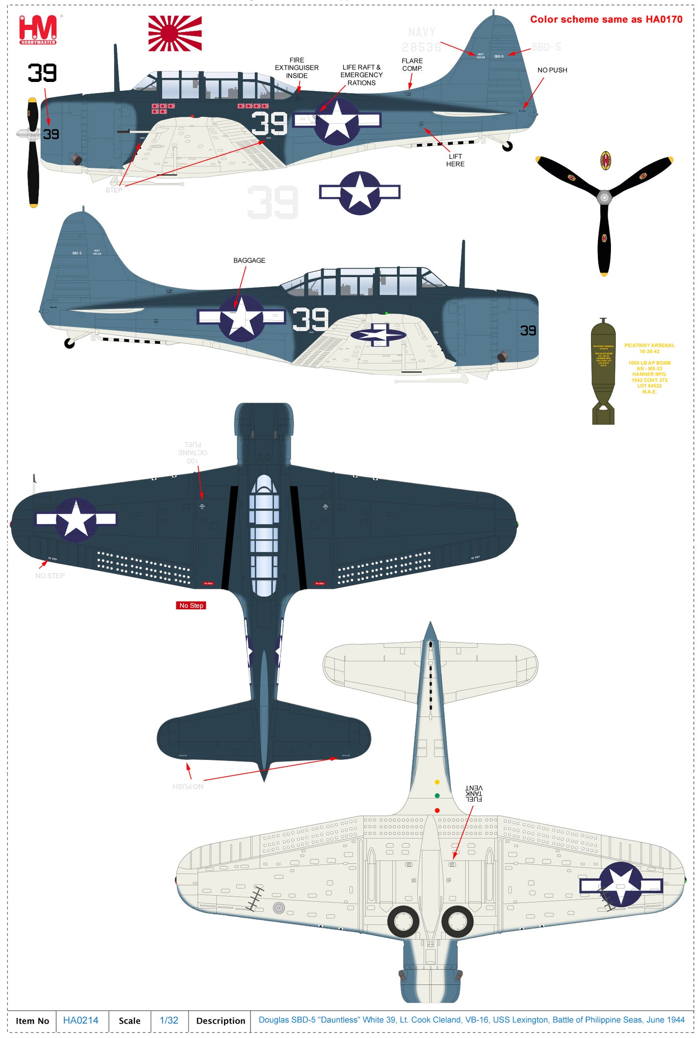 1/32 SBD-5 "Dauntless" White 39 Lt. Cook Cleland VB-16 USS Lexington Battle of Philippine Seas June 1944