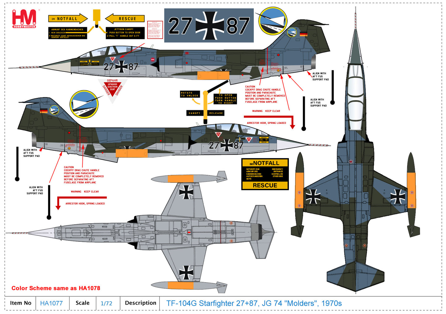 1/72 TF-104G Starfighter 27+87 JG 74 "Molders" 1970s