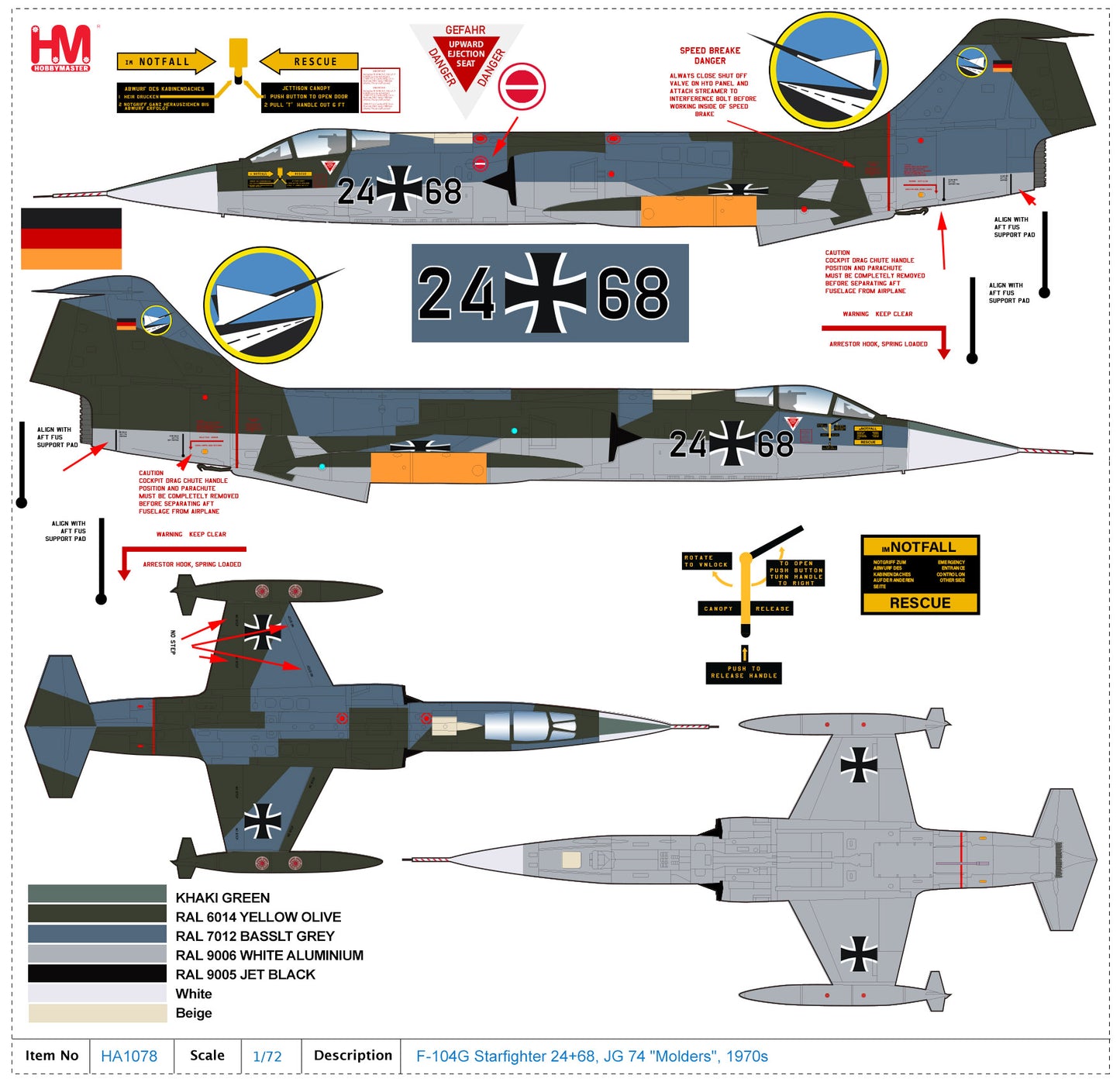 1/72 F-104G Starfighter 24+68 JG 74 "Molders" 1970s