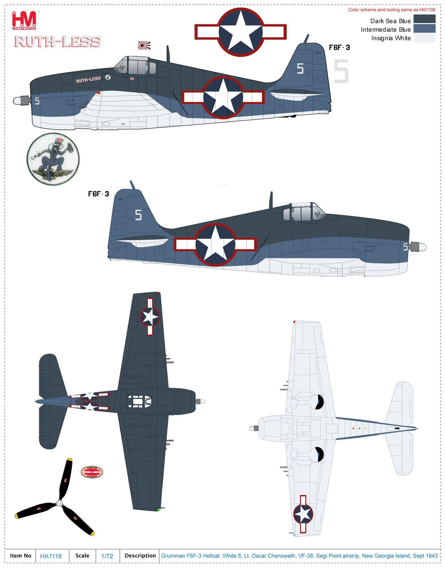 1/72 F6F-3 Hellcat White 5 Lt. Oscar Chenoweth VF-38 Segi Point airstrip New Georgia Island Sept 1943