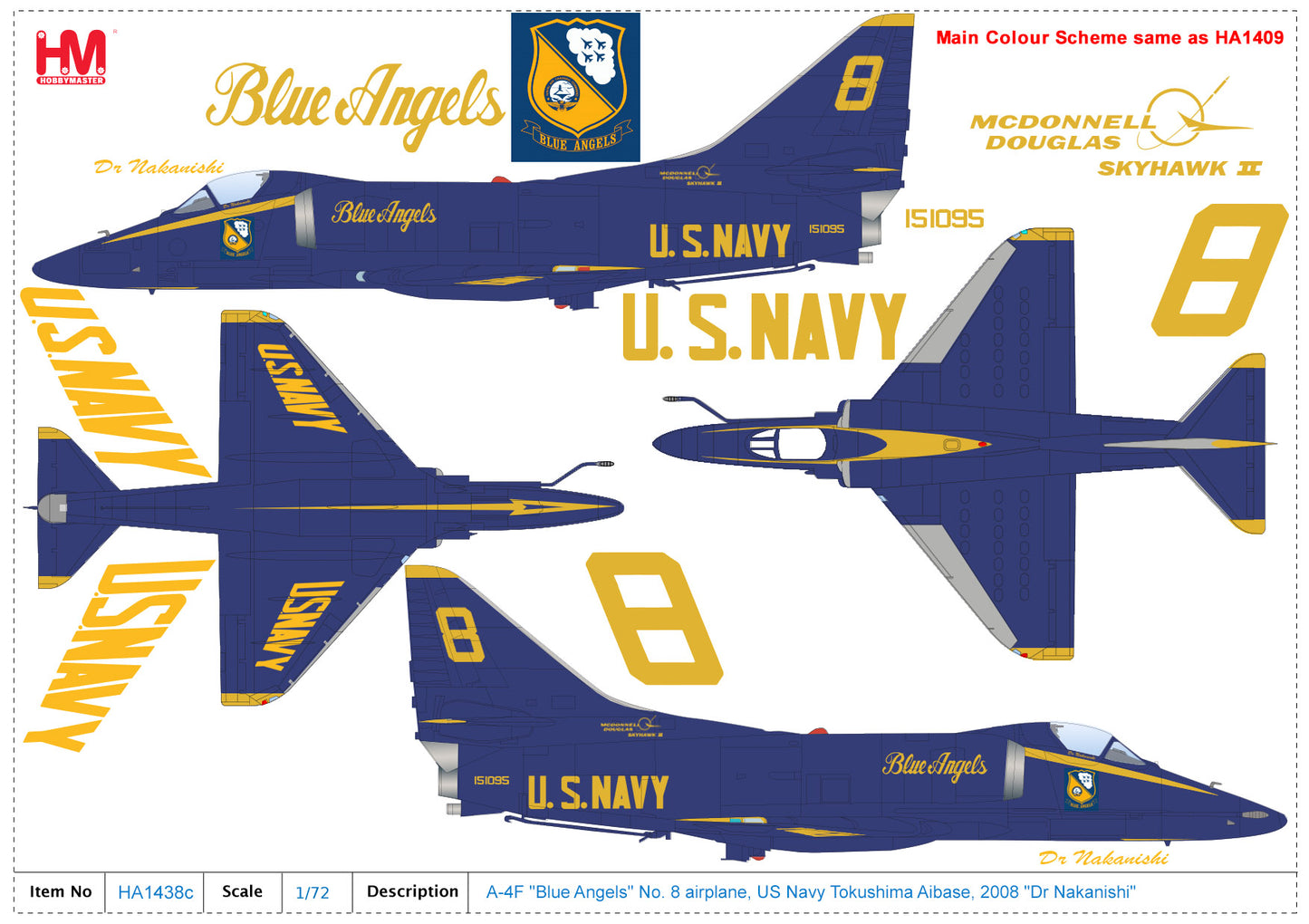 1/72 A-4E "Blue Angels" No. 8 airplane US Navy Tokushima Aibase 2008 "Dr Nakanishi"