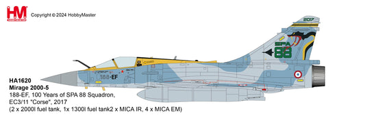 1/72 Mirage 2000-5 188-EF, 100 Years of SPA 88 Squadron, EC3/11 "Corse", 2017 (2 x 2000l Fuel Tank, 1x 1300l Fuel Tank 2 x MICA IR, 4 x MICA EM)
