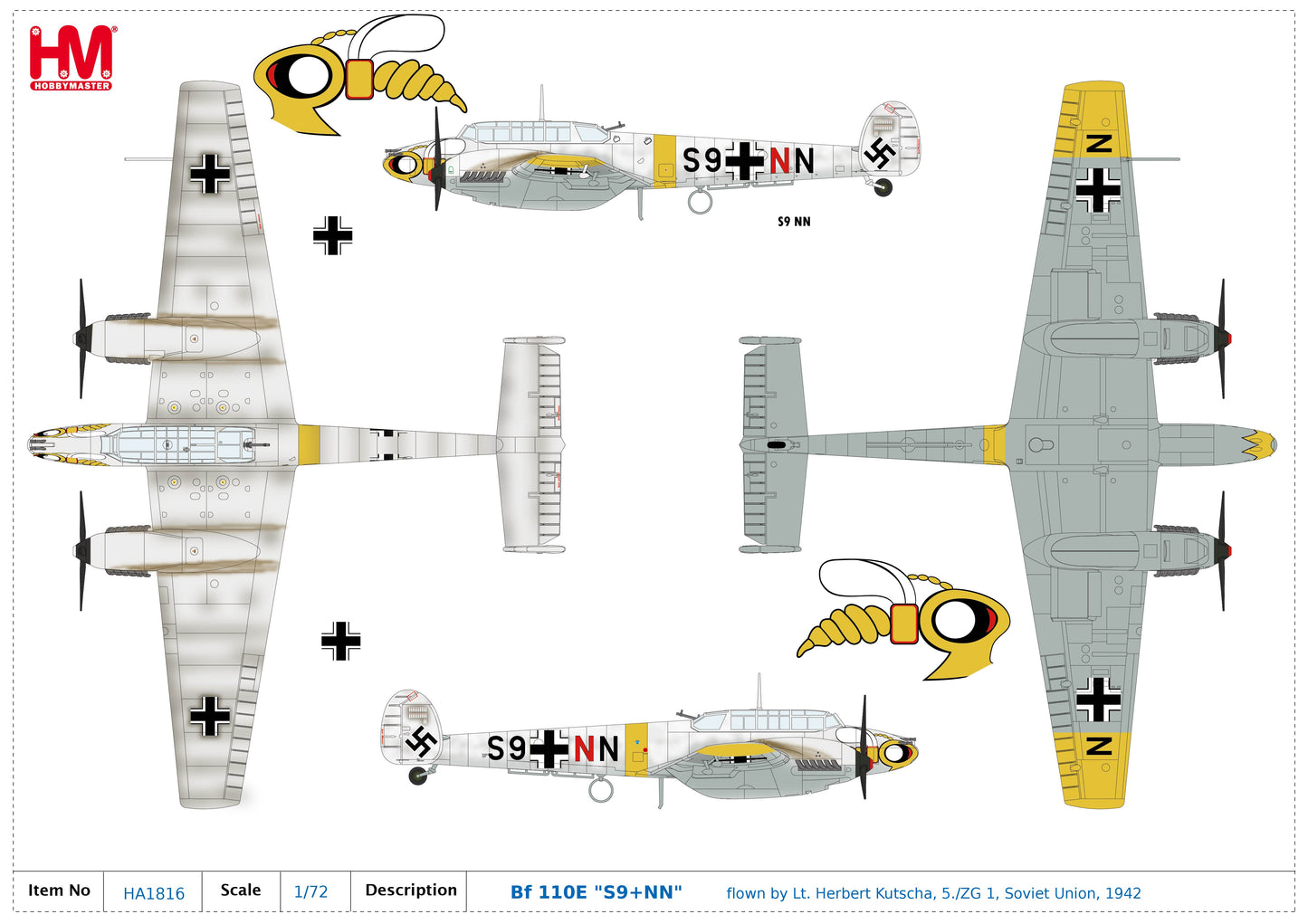 1/72 Bf 110E "S9+NN" flown by Lt. Herbert Kutscha, 5./ZG 1, Soviet Union, 1942
