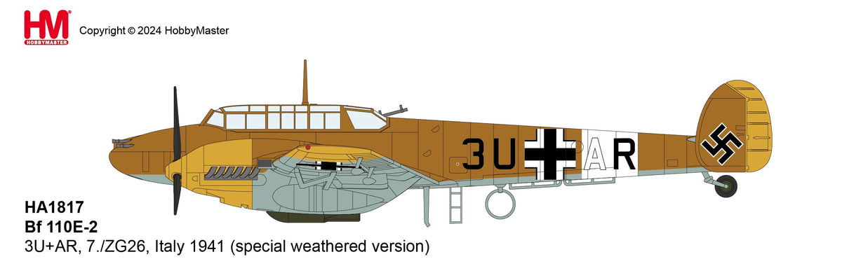 1/72 Bf 110E-2 3U+AR, 7./ZG 26, Italy 1941 (Special Weathered Version)