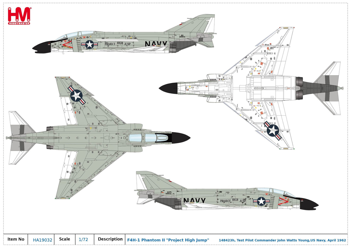 1/72 F-4H-1 Phantom II US Navy, "Project High Jump" 148423h, Test Pilot Commander John Watts Young, April 1962