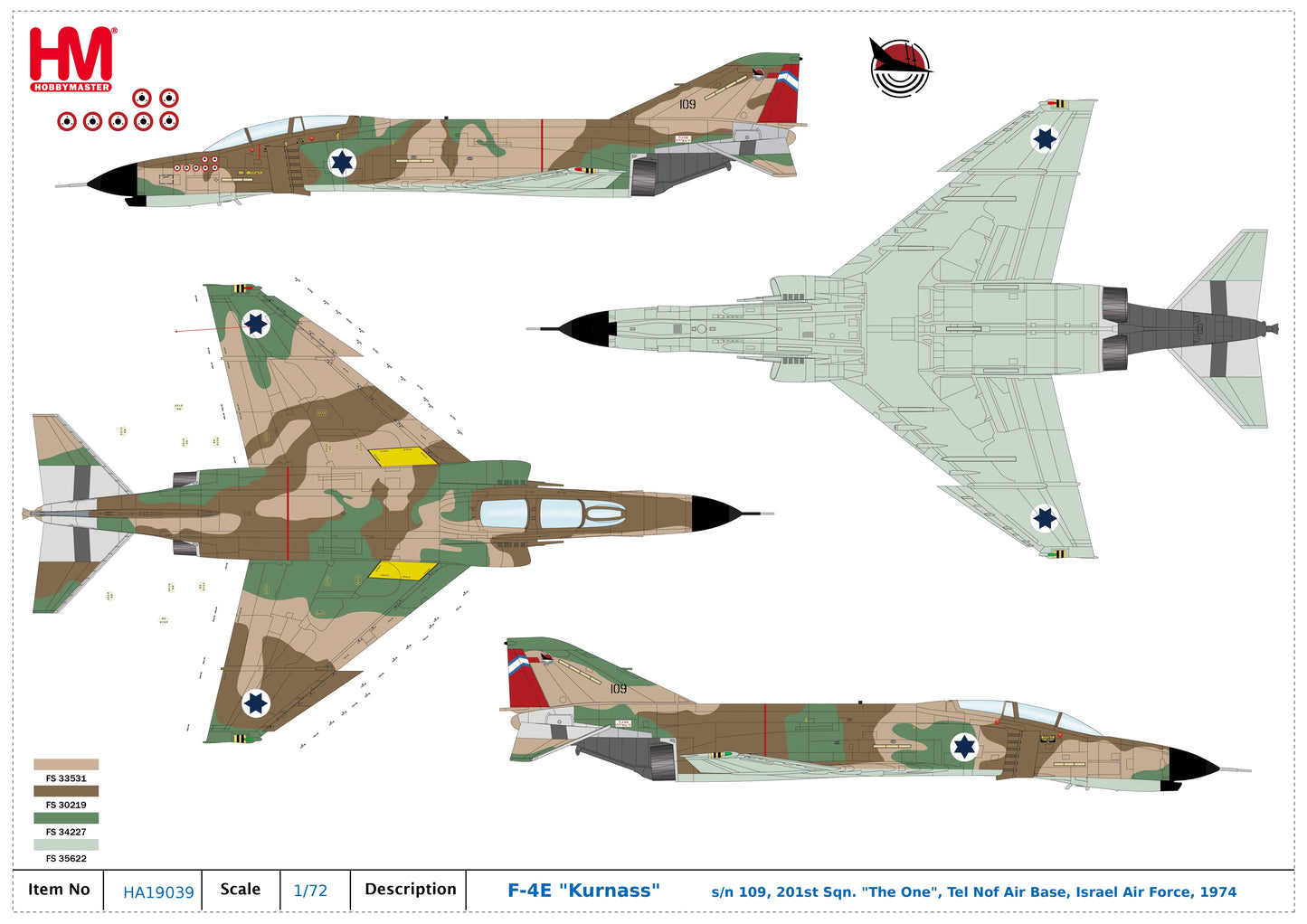 1/72 F-4E "Kurnass" S/N 109 201st Sqn. "The One" Tel Nof Air Base Israel Air Force 1974