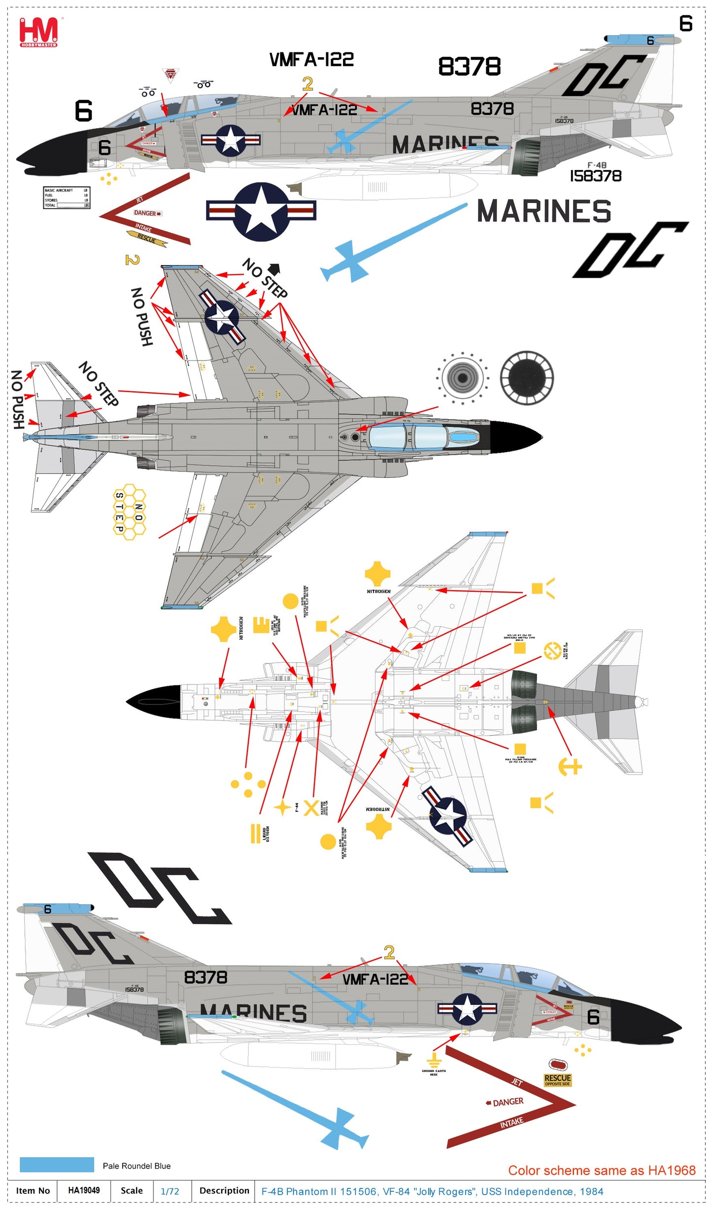 1/72 F-4B Phantom II 158378 VMFA-122 DA Nang Air Base 1968 (with 3 x MK.4 Gun Pods)