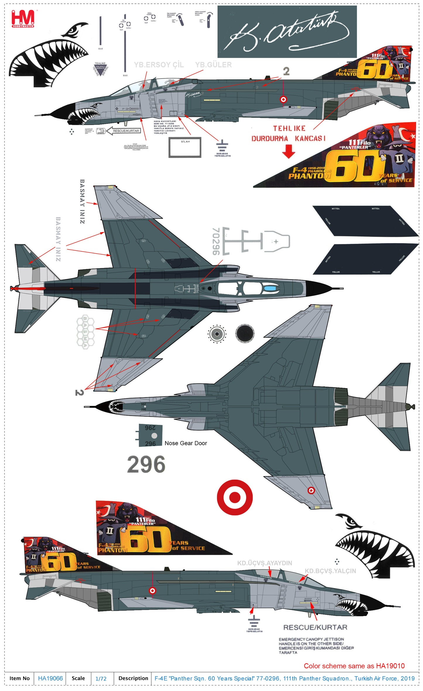 1/72 F-4E "Panther Sqn. 60 Years Special" 77-0296 111th Panther Squadron. Turkish Air Force 2019
