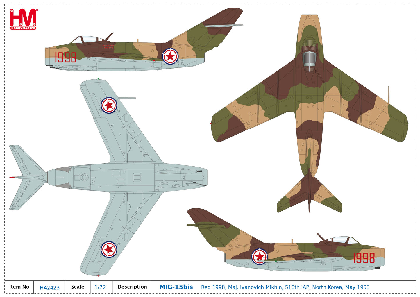 1/72 MIG-15bis Red 1998 Maj. Ivanovich Mikhin 518th IAP North Korea May 1953