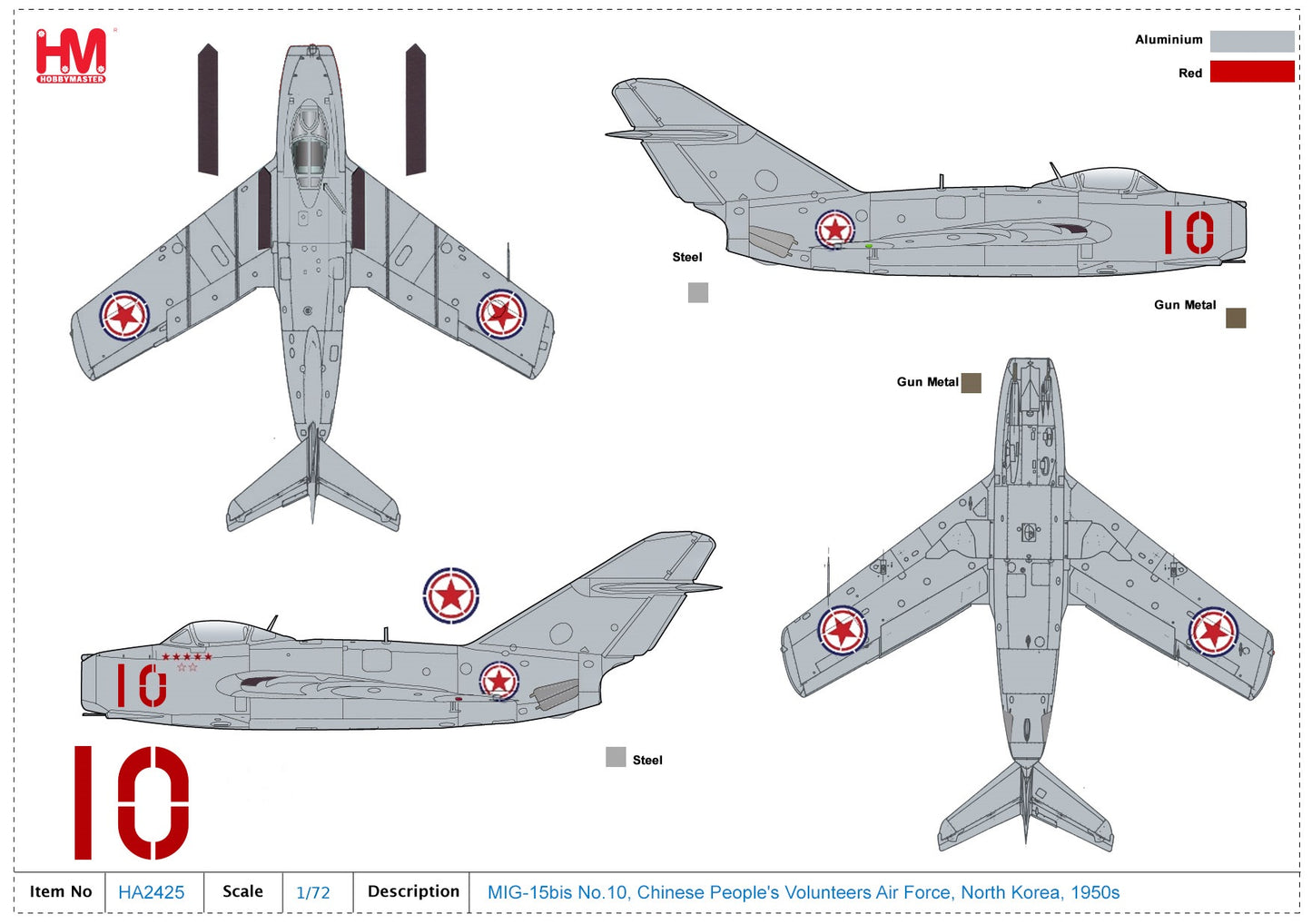 1/72 MIG-15bis No.10 Chinese People's Volunteers Air Force North Korea 1950s