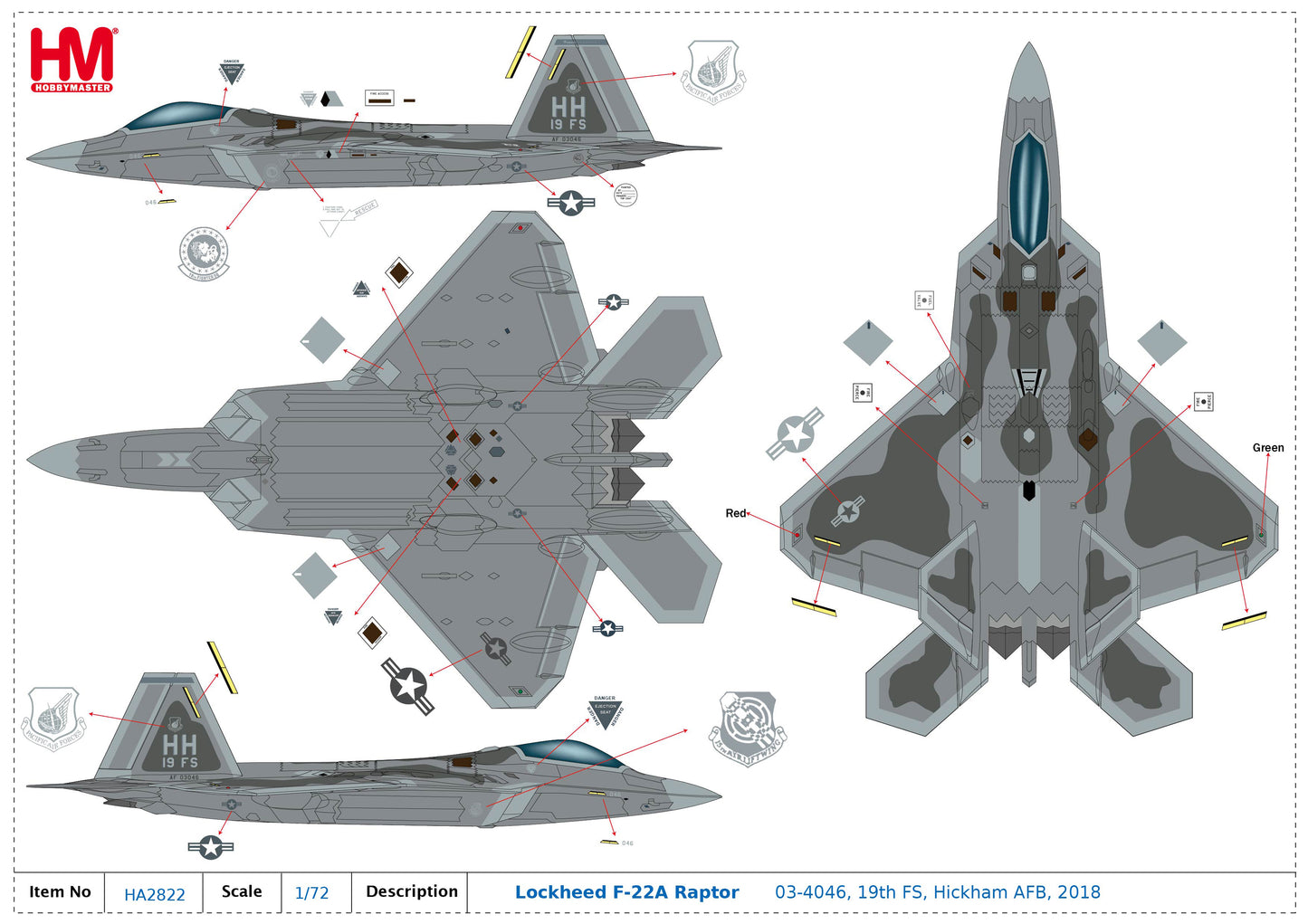 1/72 F-22A Raptor 04-4064/HH USAF Hickham AFB 2018